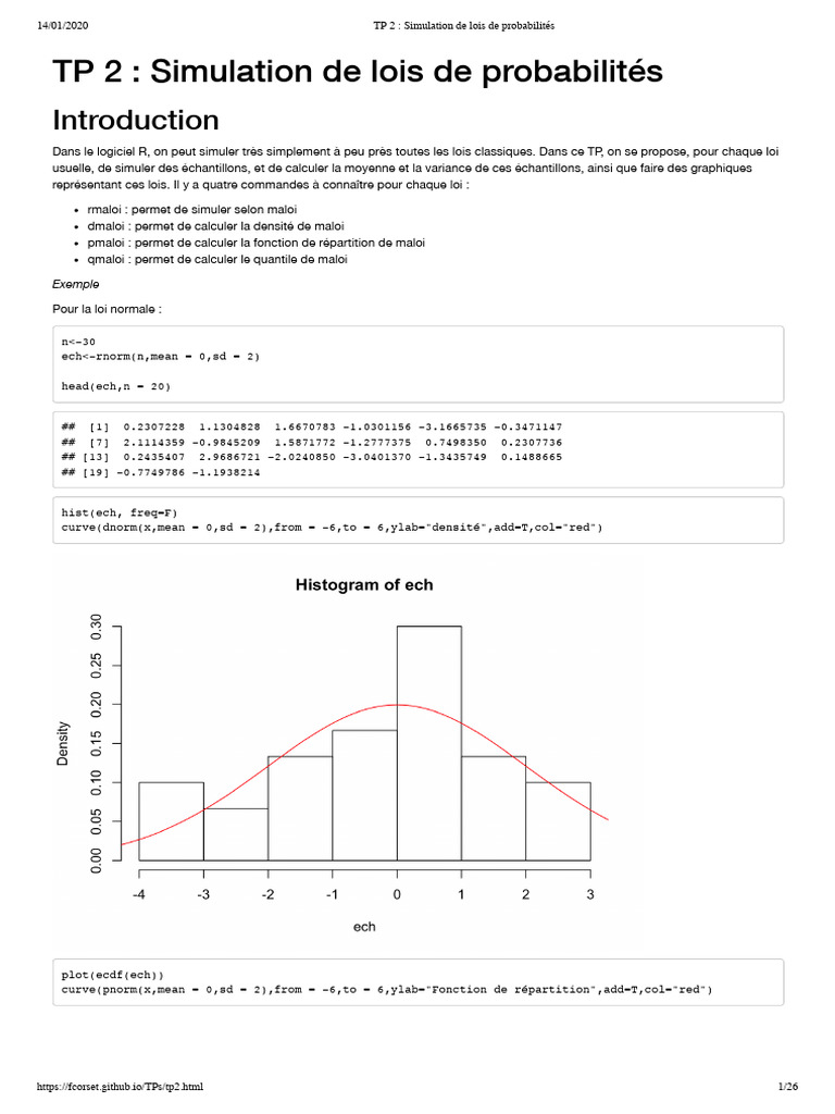 Simulation de lois de probabilités en R | PDF | Loi normale | Loi de ...