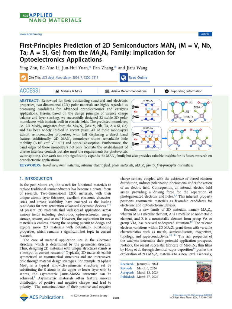 Zhu Et Al 2024 First Principles Prediction of 2d Semiconductors Man3 (M ...