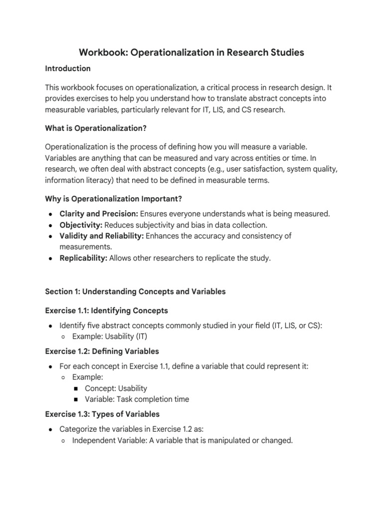 Operationalization Workbook for Research | PDF | Validity (Statistics ...