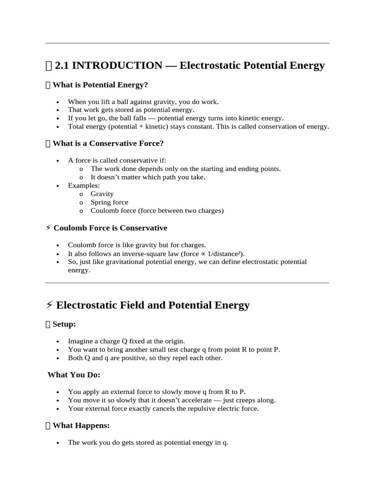 Electrostatic Potential Energy Explained | PDF | Potential Energy | Force
