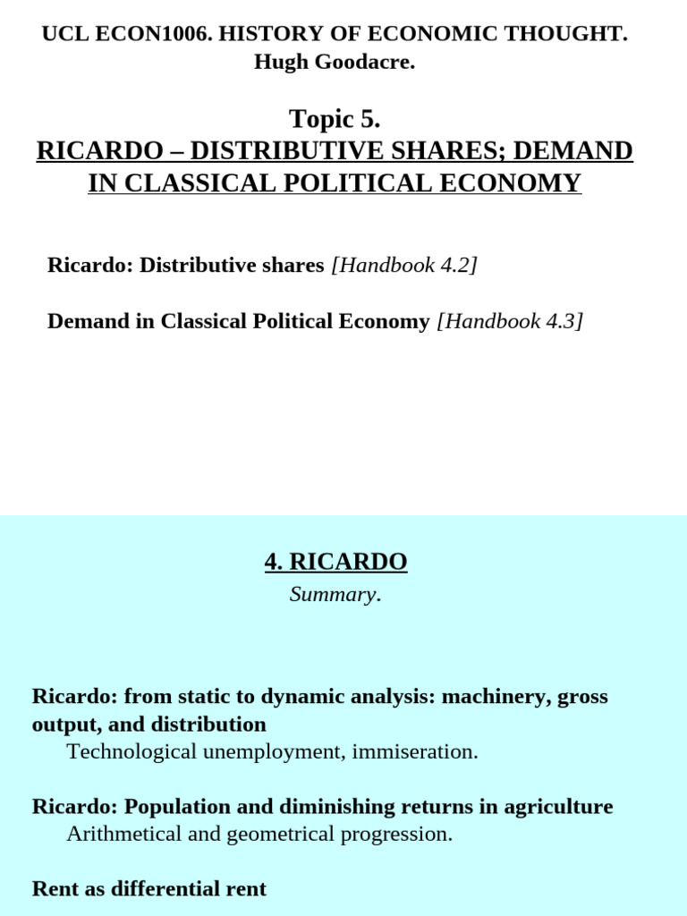 Ricardo's Distributive Shares in Economics | PDF | Value (Economics ...