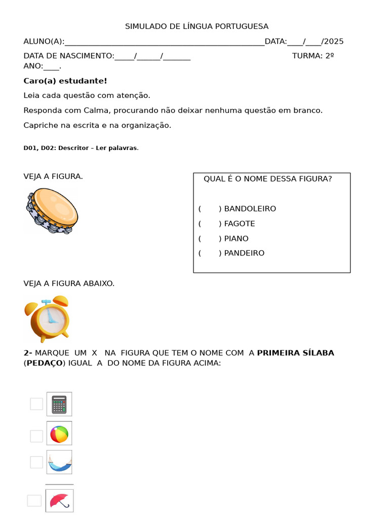 Simulado de Português - 2º Ano | PDF