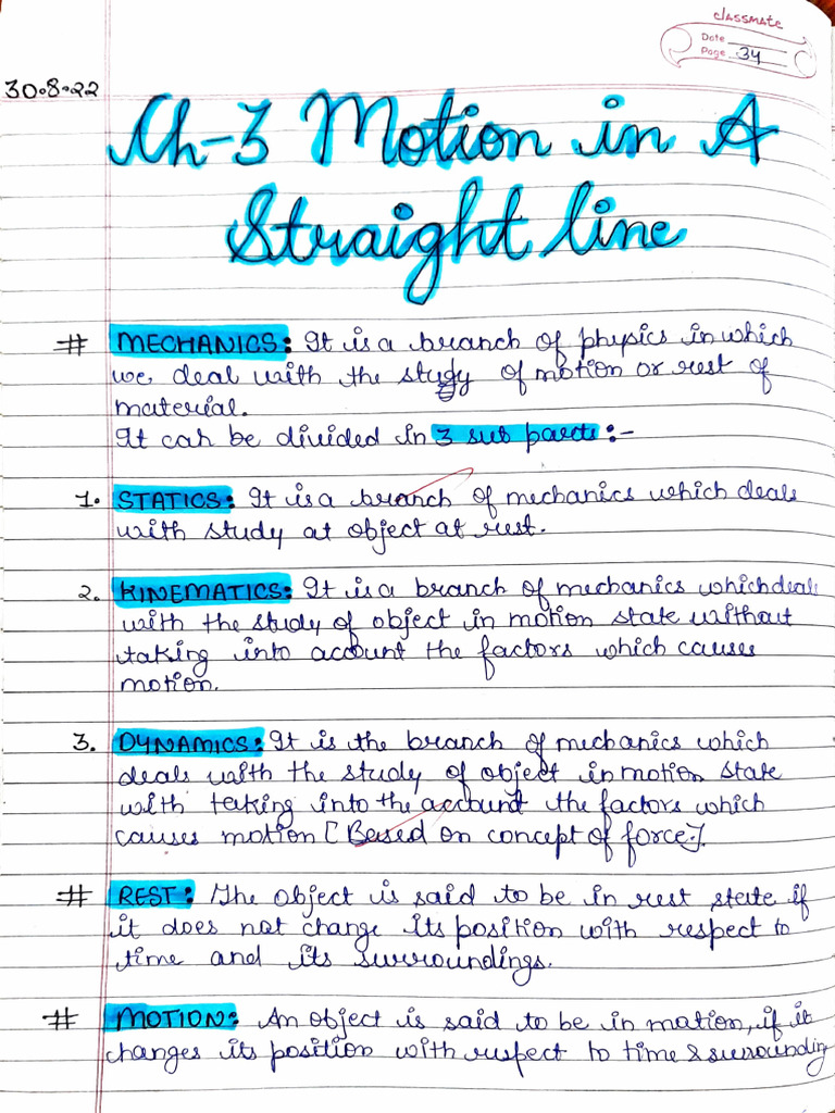 XI Ch3 Motion in Straight Line PHY - 024136 | PDF
