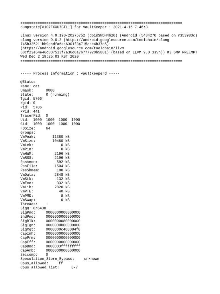 VaultKeeper Dumpstate Log Analysis | PDF | Operating System Technology ...