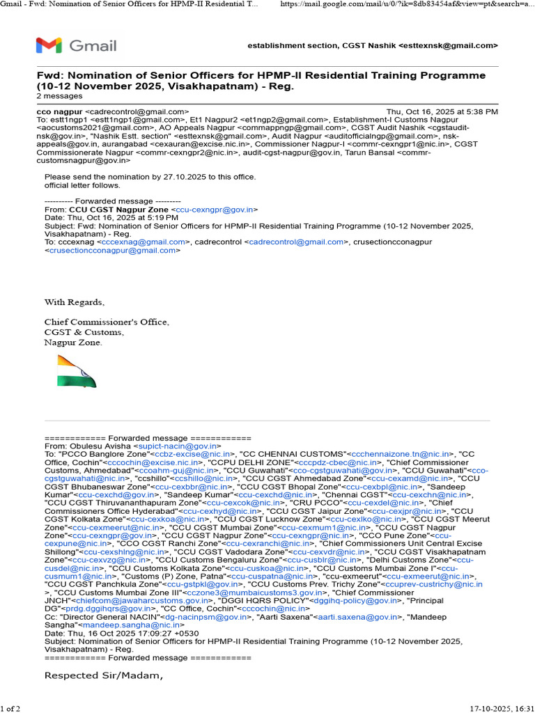 HPMP-II Training Nomination Notice | PDF | Government Of India ...