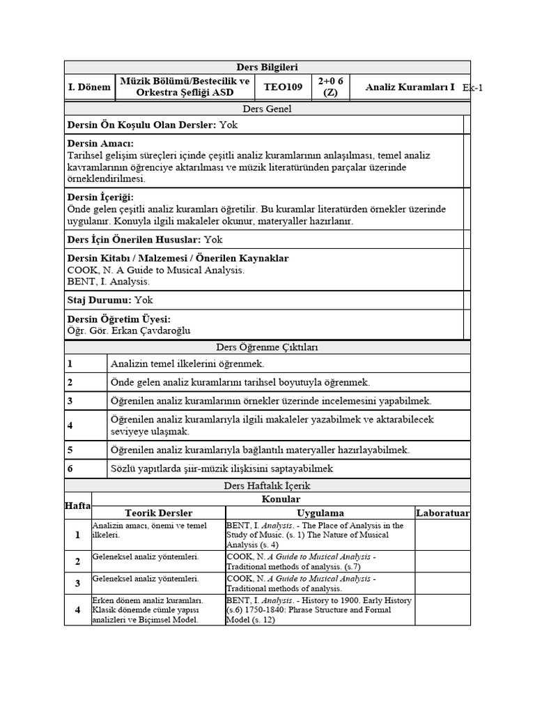 Teori Ders Tanitim Formlari 3 | PDF