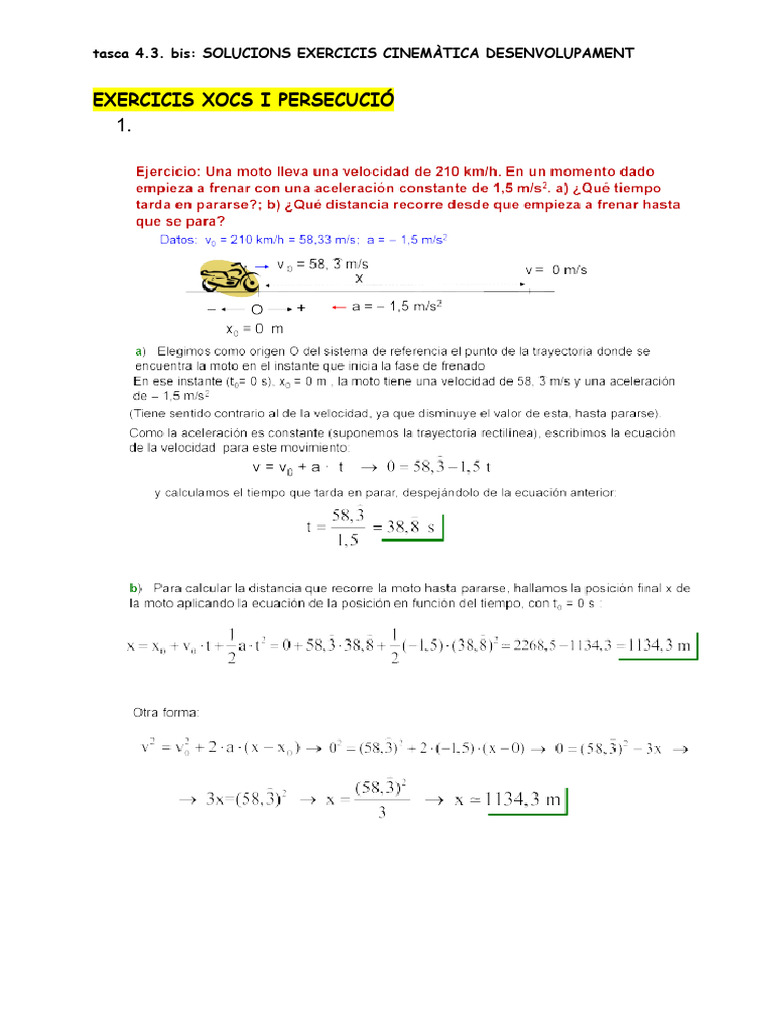 Tasca 4.3. Bis - Solucions Exercicis Cinemàtica Desenvolupament | PDF