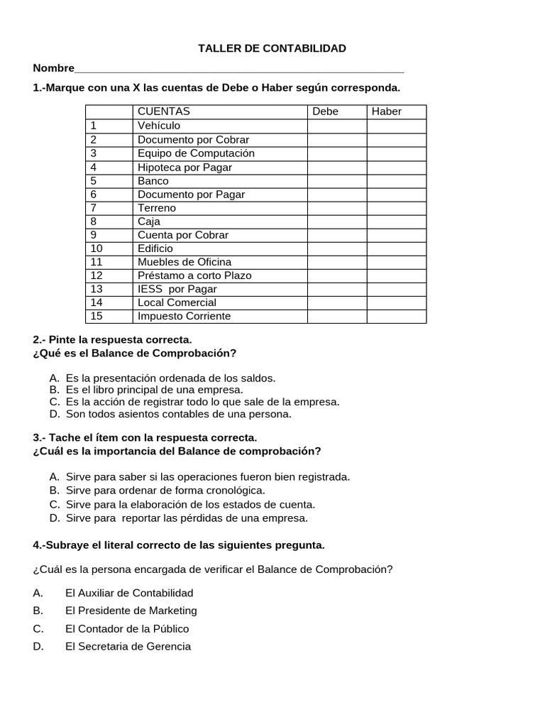 Taller de Contabilidad | PDF | Contabilidad | Economía Financiera