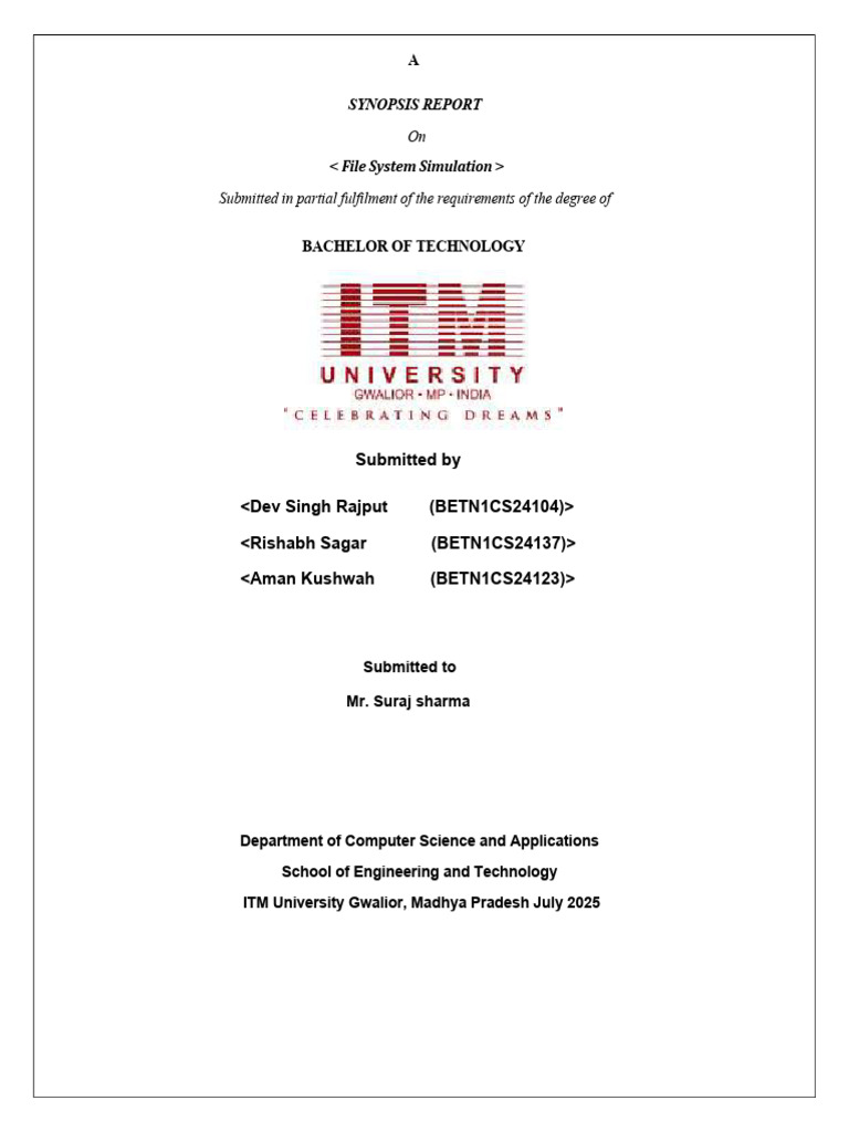 File System Simulation Project Synopsis | PDF | Computer File | File System