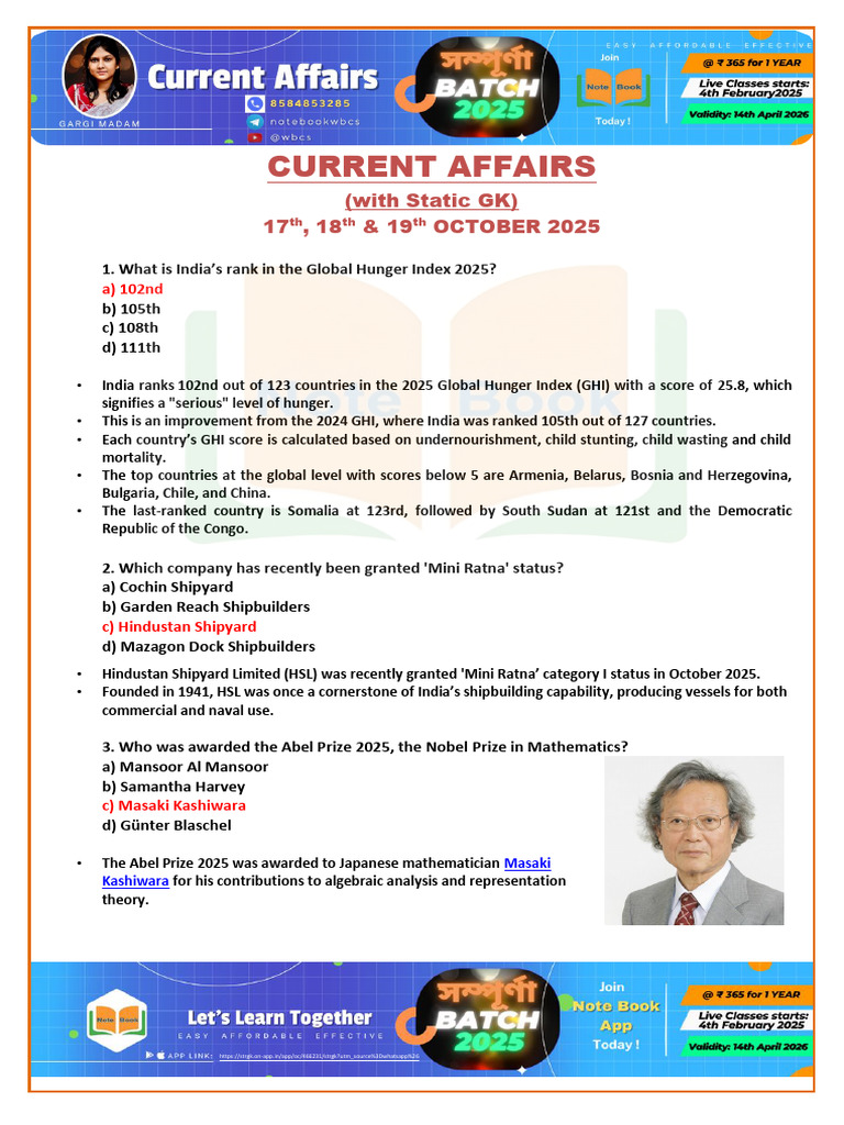 CA - 17, 18 & 19 OCTOBER - 2025 - (With Static GK) Note Book | PDF ...