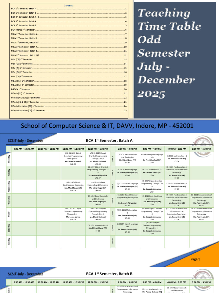 Time Table July Dec 2025 20092025 PDF Computer Science
