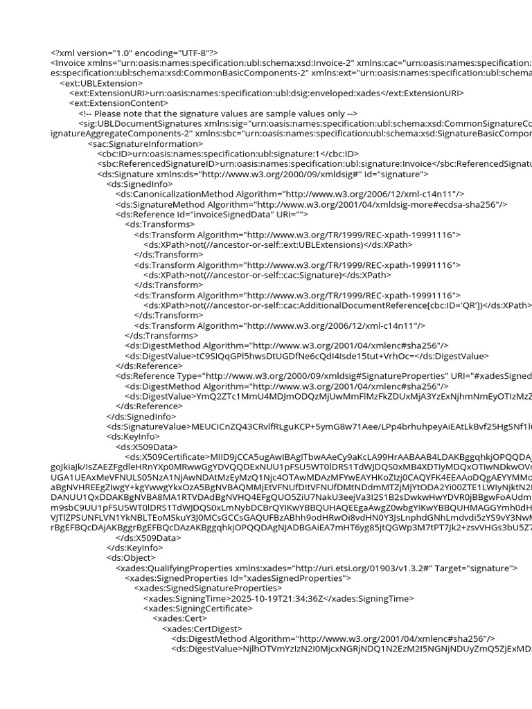 UBL Invoice XML Structure and Signature | PDF | Business Documents ...
