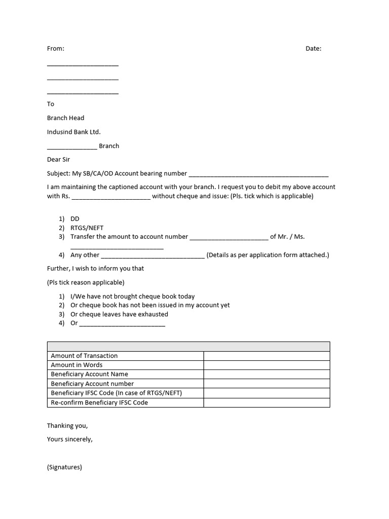 DD Request Without Cheque Letter | PDF