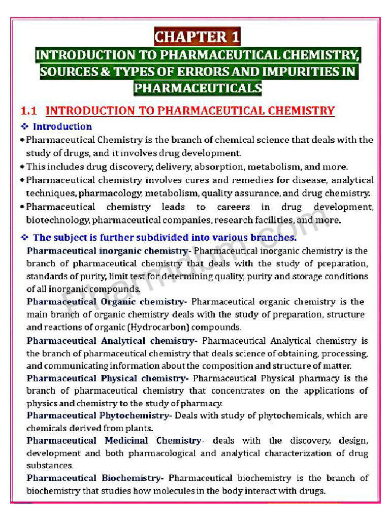 Pharmaceutical Chemistry Chapter 1 | PDF