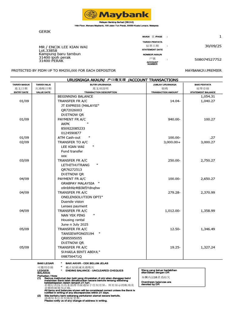 Account Transactions Statement Summary | PDF | Payments | Banking