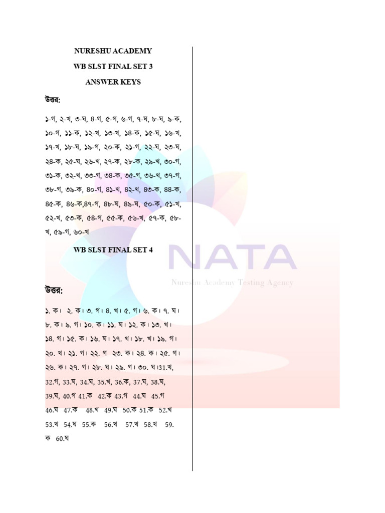 WB SLST Final Set 3-4 Answer | PDF