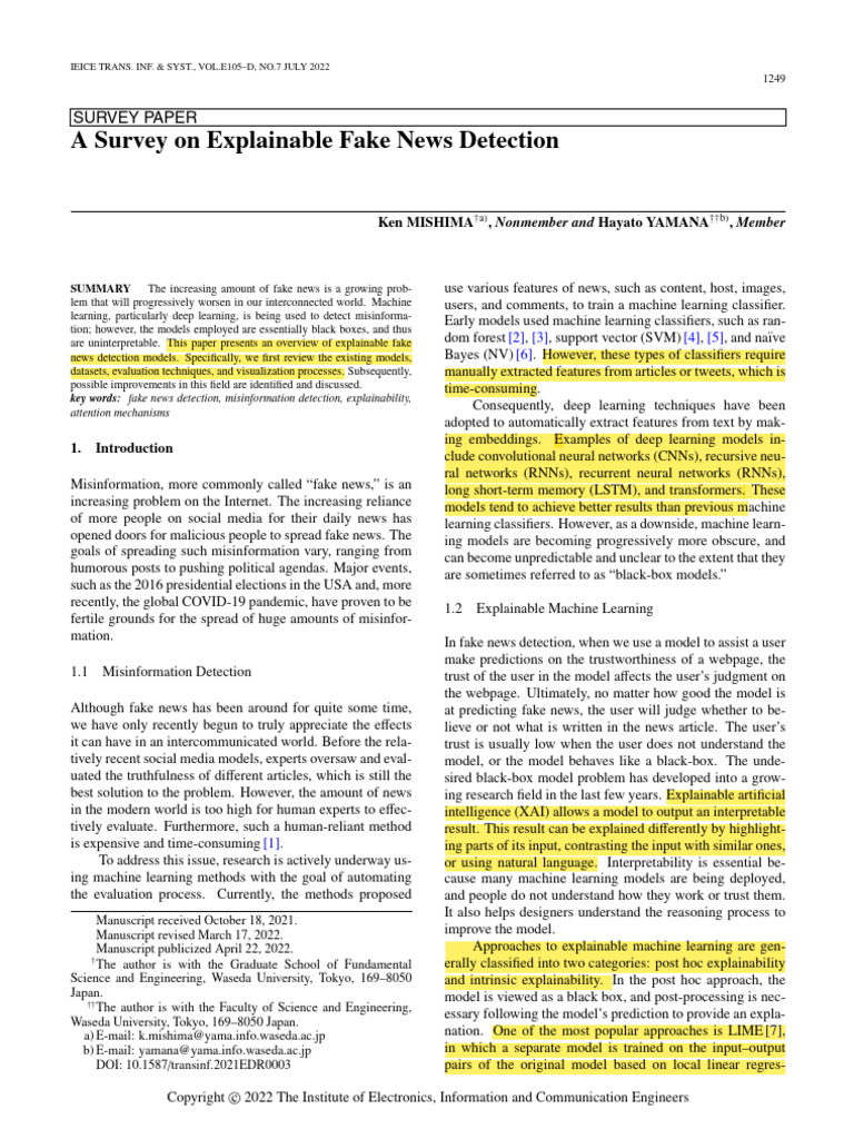 A Survey On Explainable Fake News Detection | PDF | Deep Learning ...