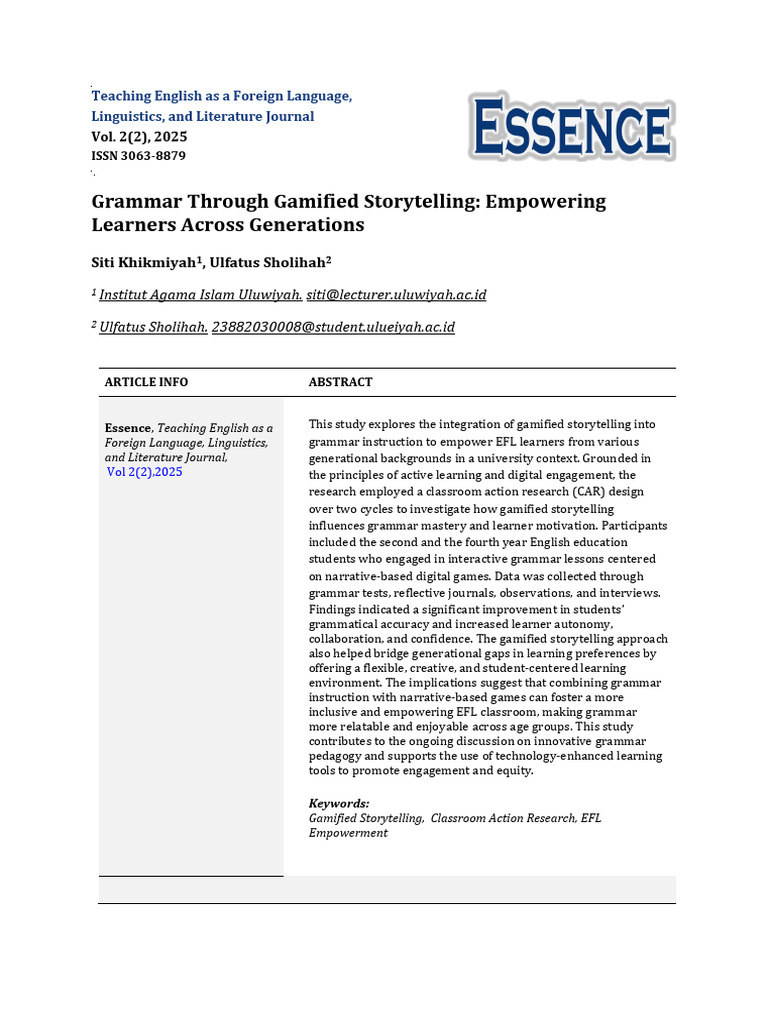 Grammar Using Gamified Storytelling | PDF | English As A Second Or ...
