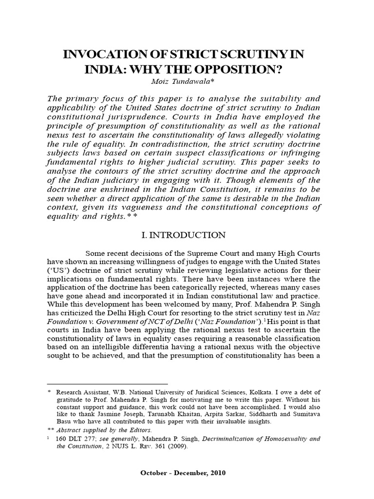 Strict Scrutiny in Indian Law Analysis | PDF | Strict Scrutiny ...