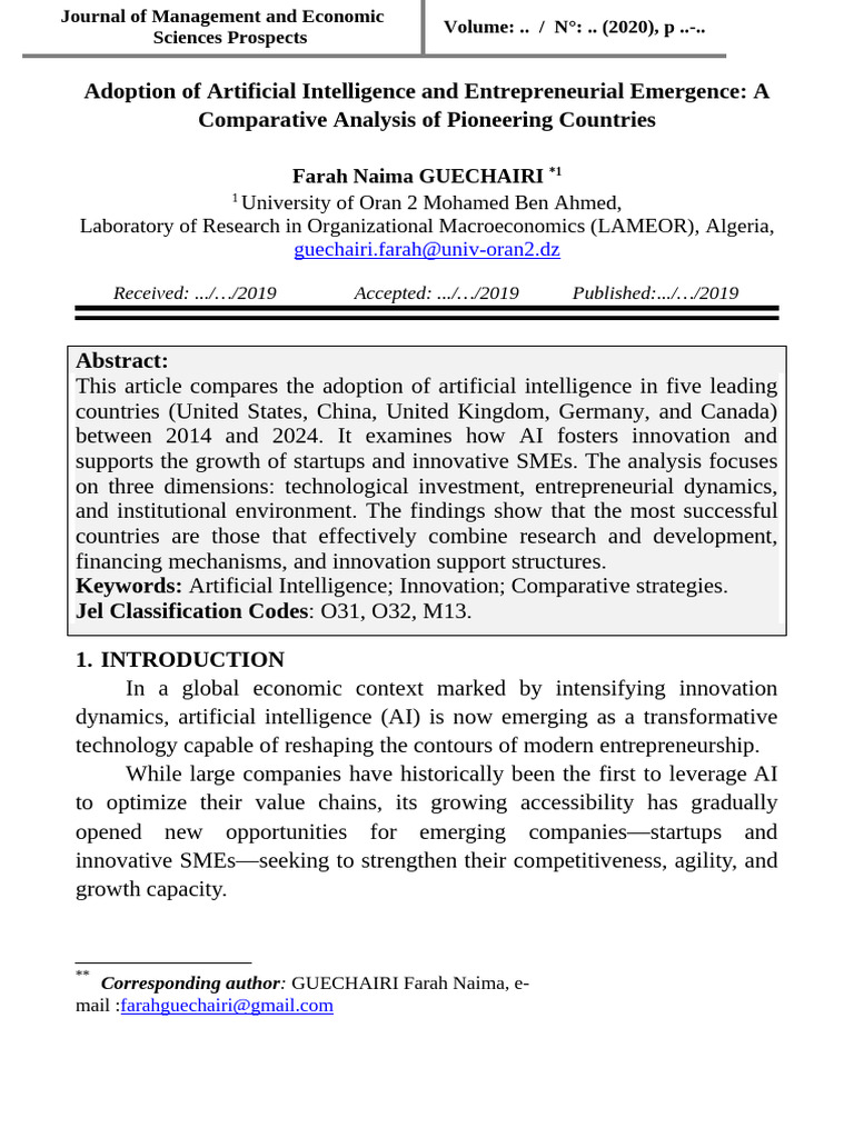 Adoption of Artificial Intelligence and Entrepreneurial Emergence: A ...
