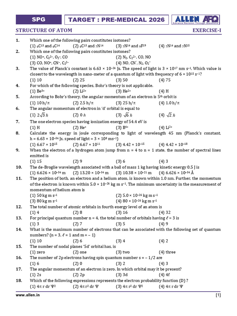 Structure of Atom - 093937 | PDF | Atomic Orbital | Electron