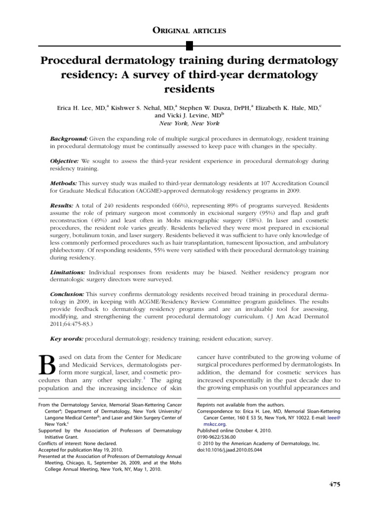 Dermatology Residency Procedural Training Survey | PDF | Dermatology ...