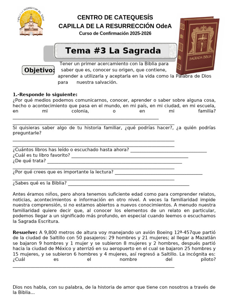 Tema 2 La Santisíma Trinidad para Cuaderno | PDF | Biblia