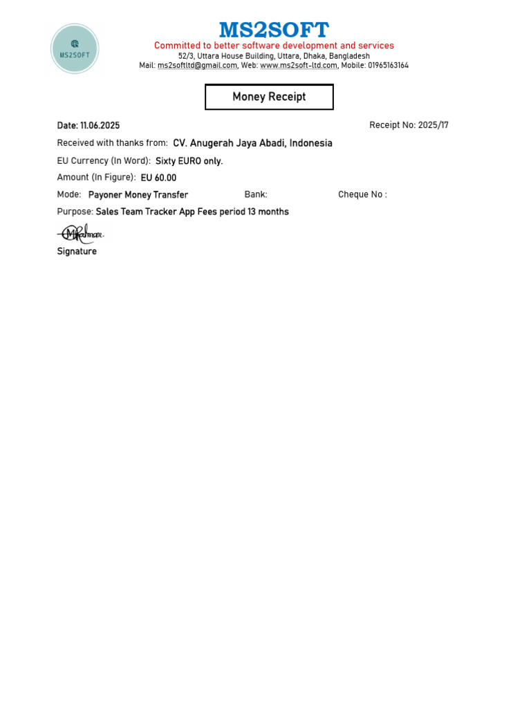 Money Receipt | PDF
