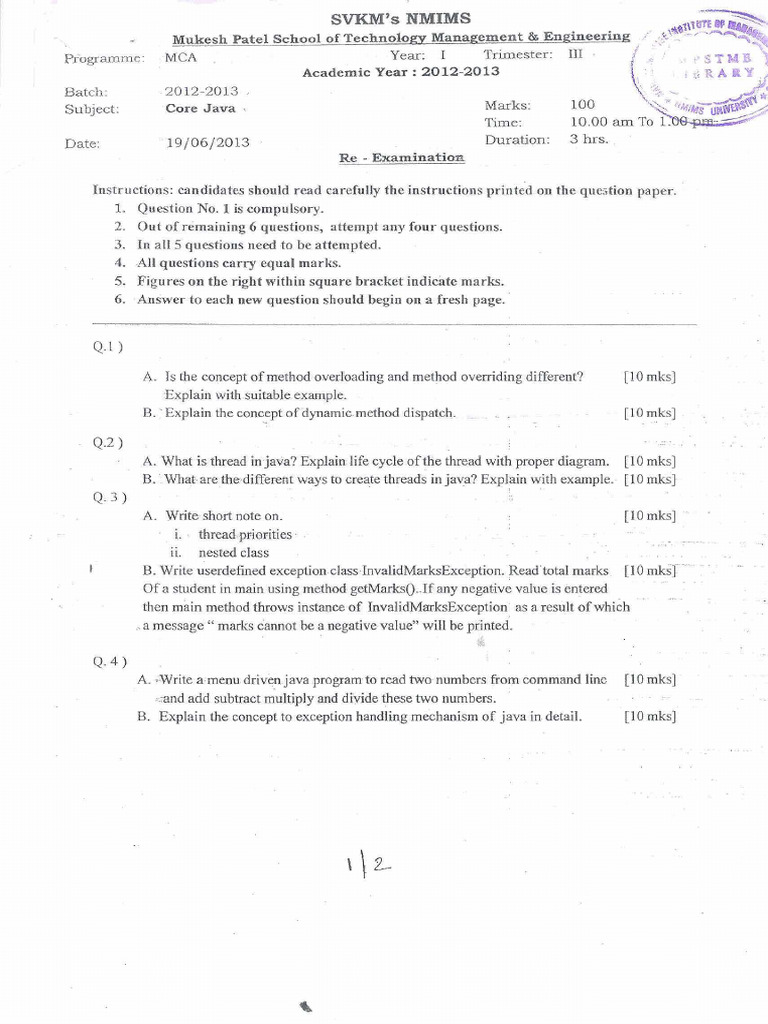 Core Java III Mca 2012-13 Re Exam | PDF | Computing | Software Engineering
