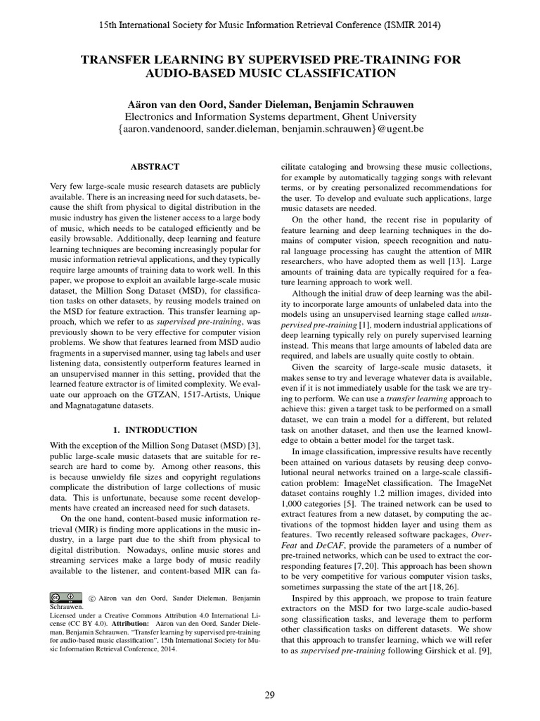 Supervised Pre-Training for Music Classification | PDF | Cross ...