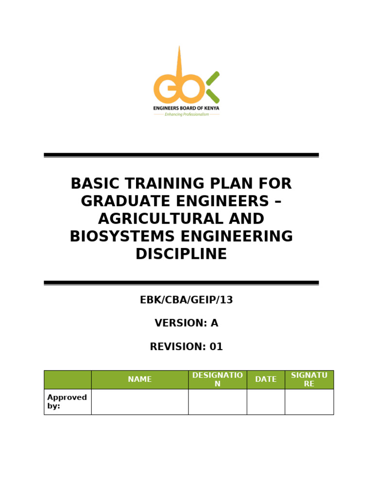 Basic Training Plans For Graduate Engineers - Agricultural Engineering ...