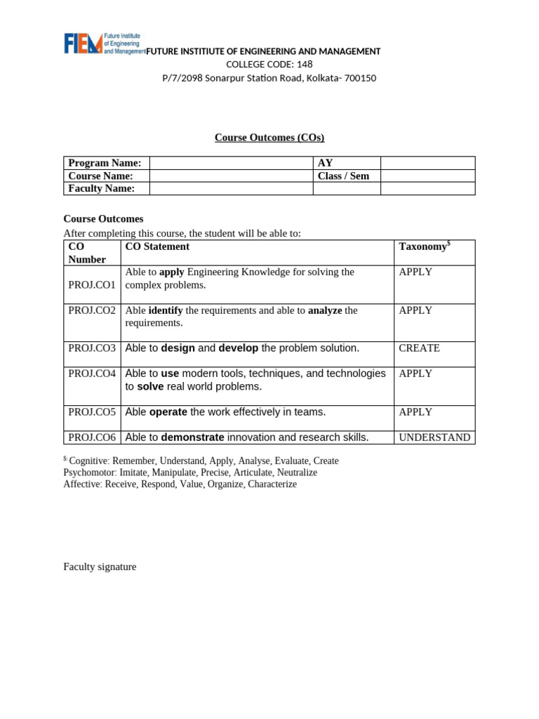 Engineering Course Outcomes Overview | PDF