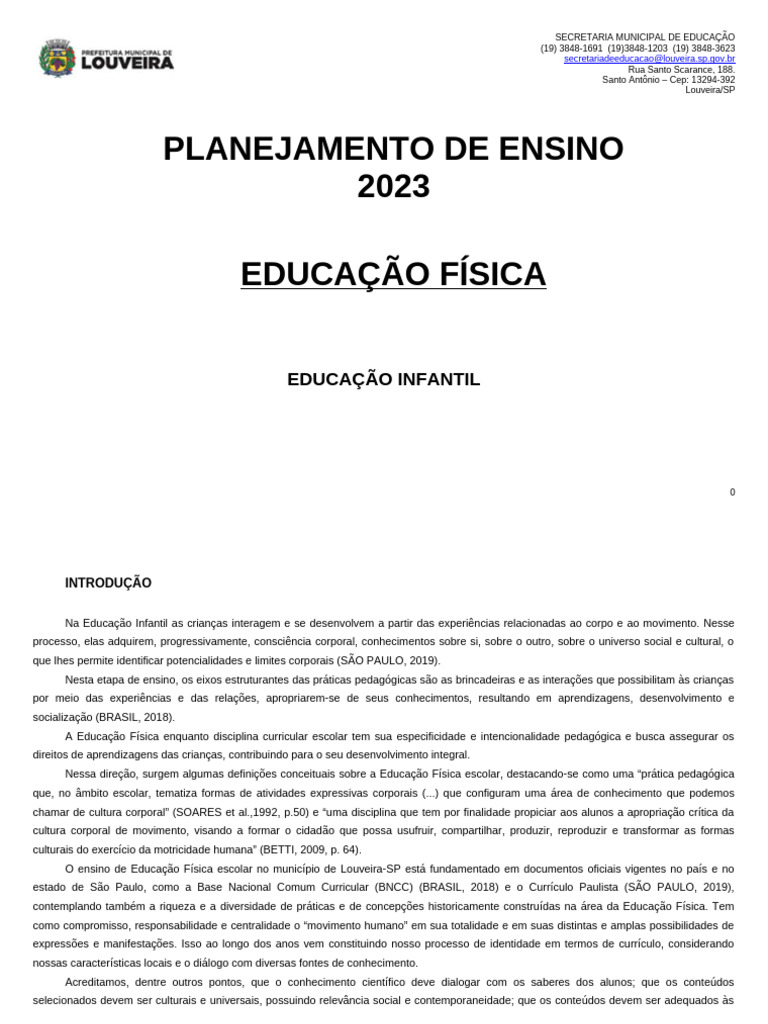 Planejamento de Ensino: Educação Física 2023 | PDF | Pedagogia | Ginástica
