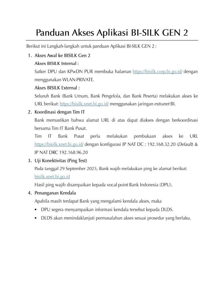 (Lampiran-1) Panduan Akses Aplikasi BI-SILK GEN 2 | PDF