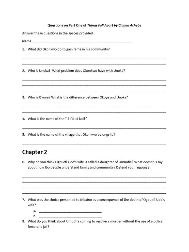 Part One Questions for Things Fall Apart | PDF
