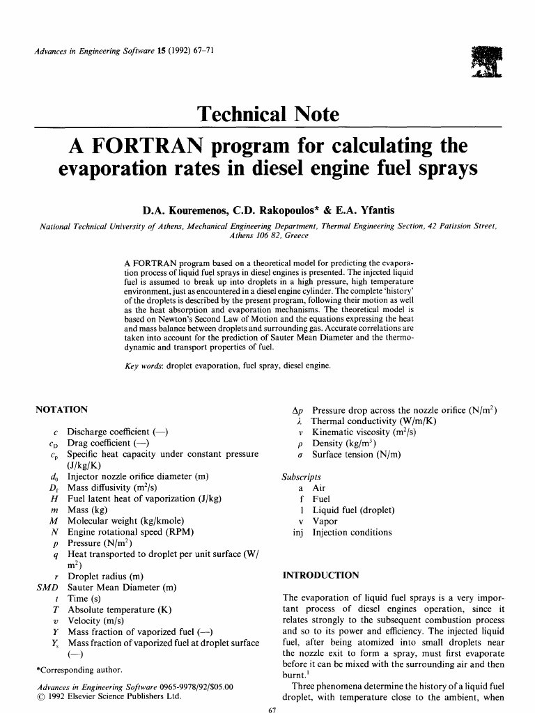 Technical Note A FORTRAN Program For Calculating The Evaporation Rates