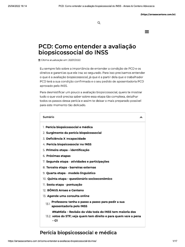 PCD - Como Entender A Avaliação Biopsico... L Do INSS - Arraes ...