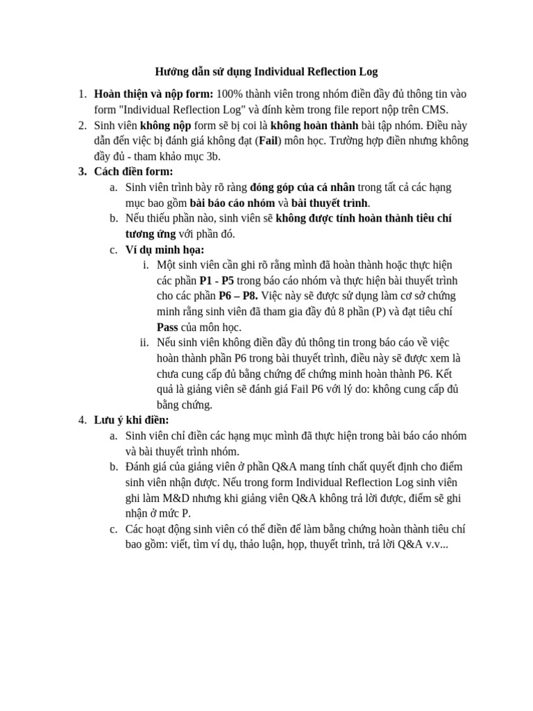Hướng Dẫn Sử Dụng Individual Reflection Log | PDF