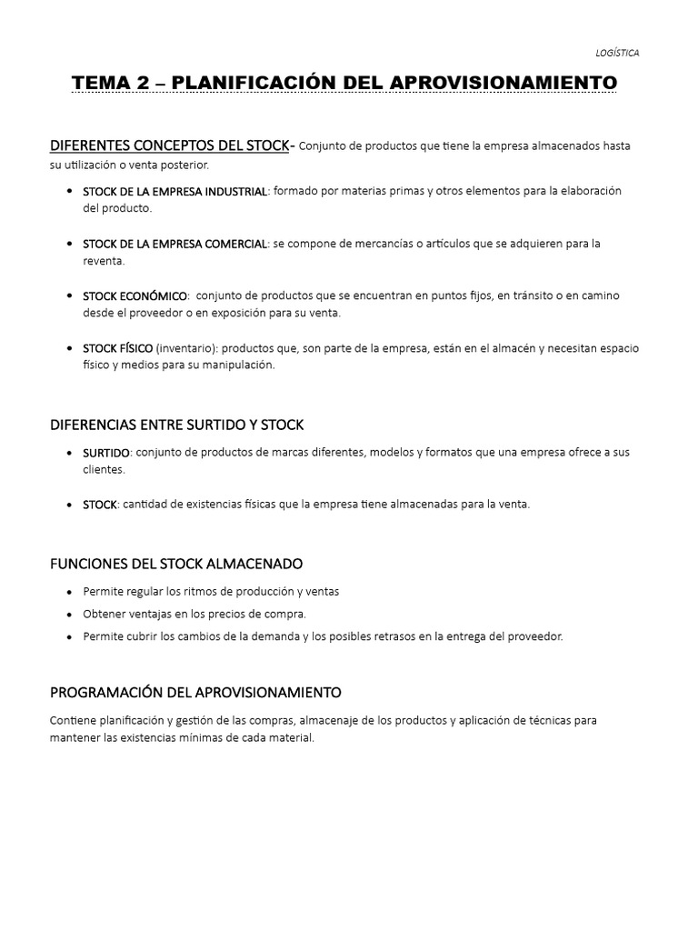 Planificación del Aprovisionamiento y Stock | PDF | Lean Manufacturing ...