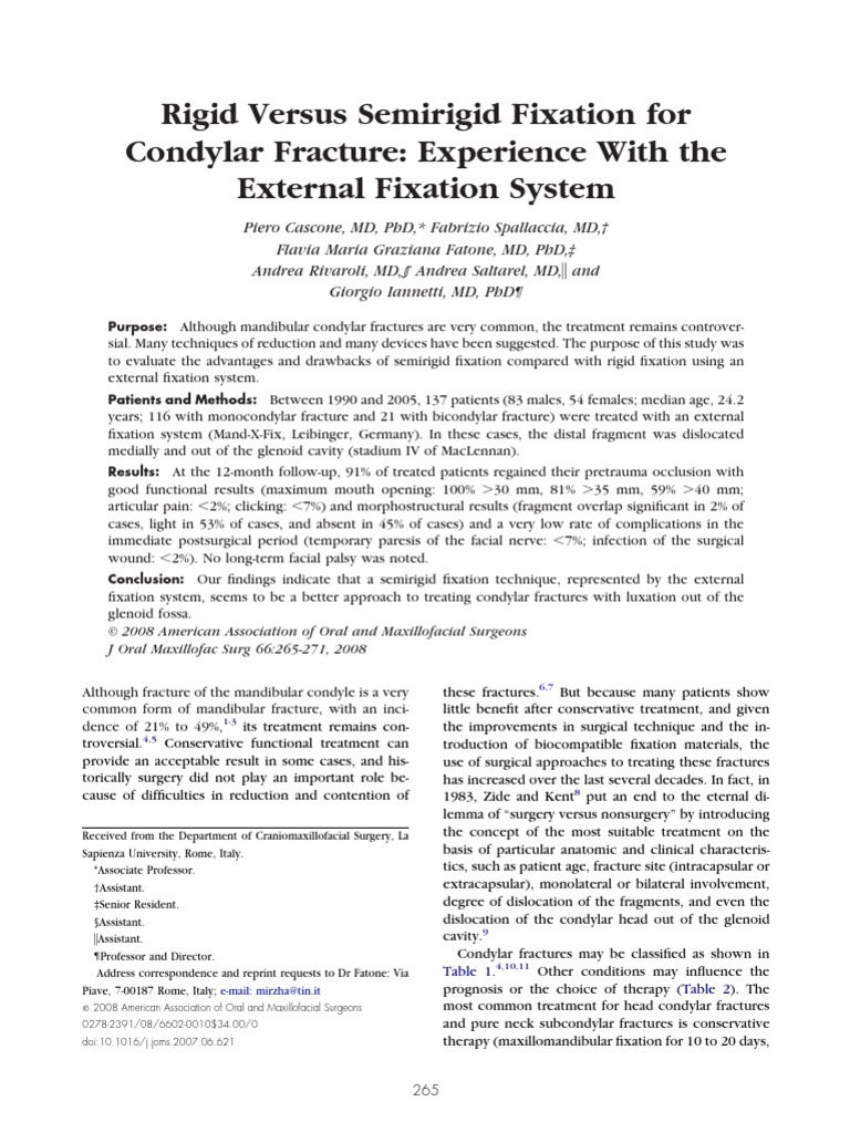 Semirigid vs Rigid Fixation in Condylar Fractures | PDF ...