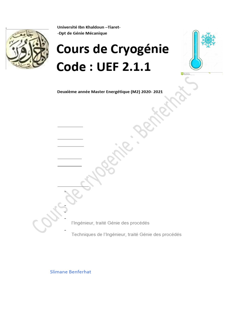 Cours de Cryogénie : Principes et Applications | PDF | Enthalpie | Turbine