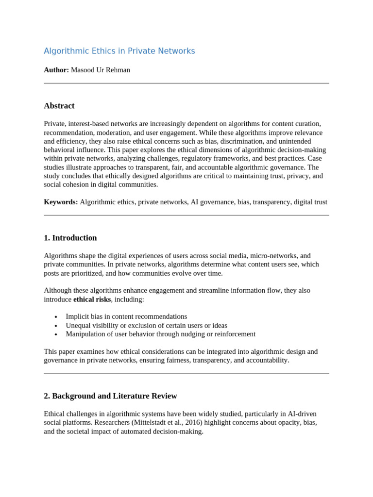 Ethical Algorithms in Private Networks | PDF | Social Psychology