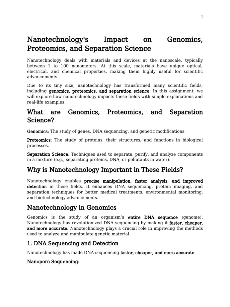 Nanotechnology in Genomics & Proteomics | PDF | Dna Sequencing | Proteomics