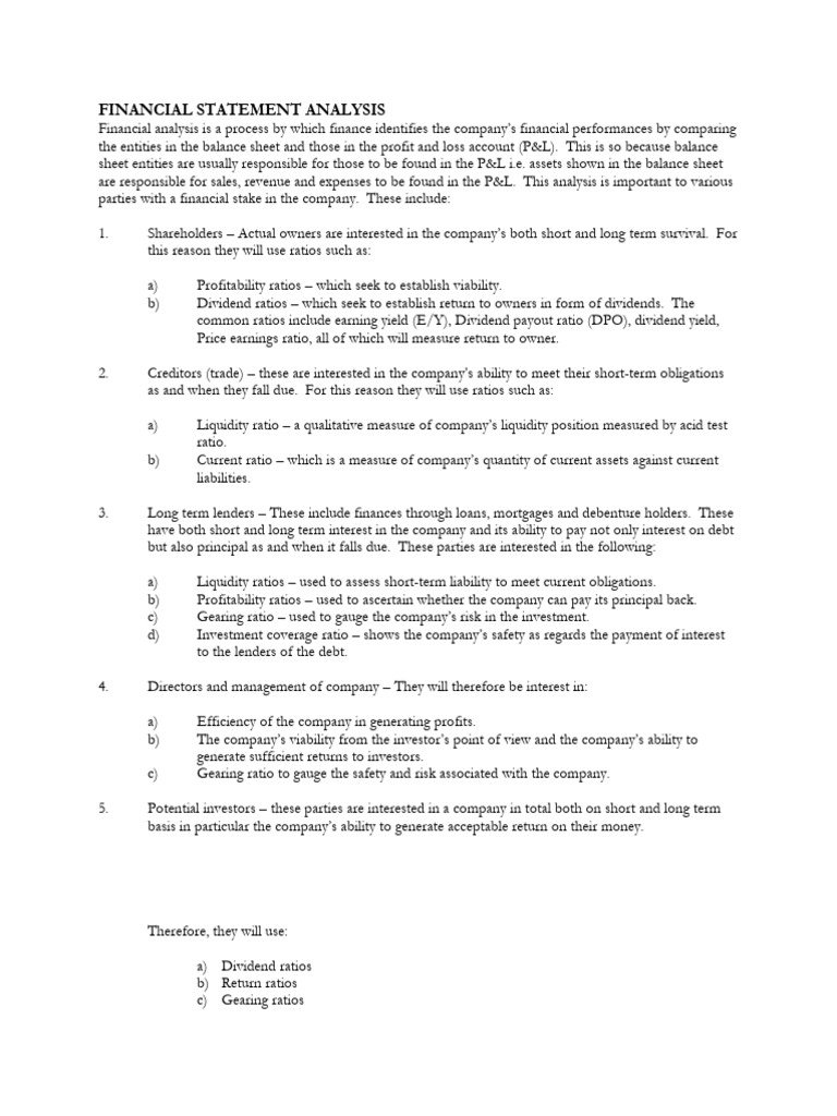 Financial Statement Analysis 1 | PDF | Dividend | Leverage (Finance)