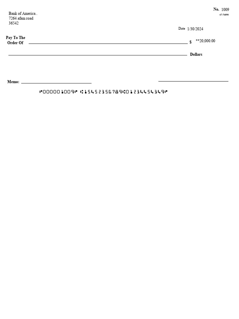 Bank of America Check for $20,000 | PDF