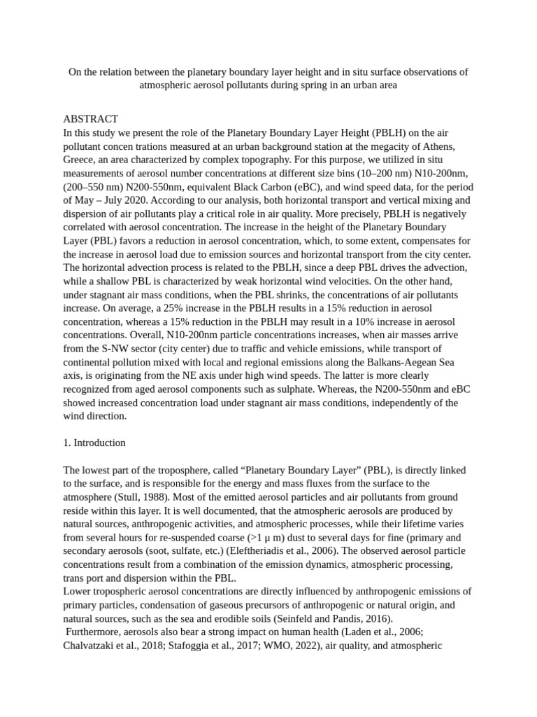 On The Relation Between The Planetary Boundary Layer Height and in Situ ...