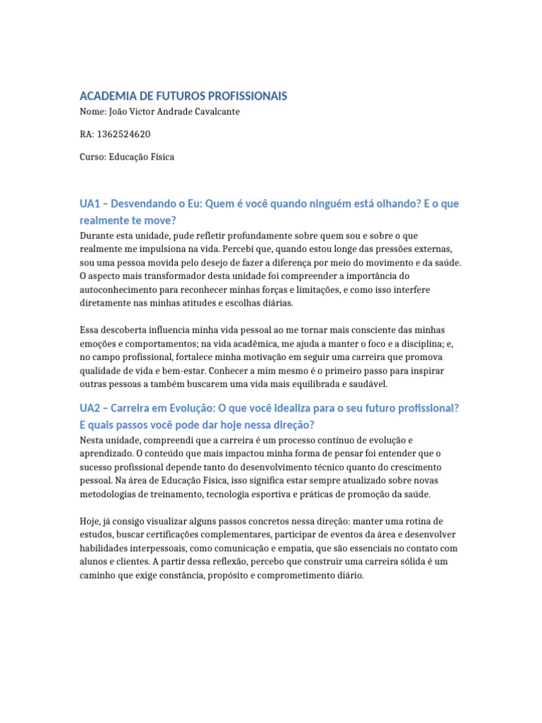 Autoconhecimento e Carreira em Educação Física | PDF | Física | Aprendizado