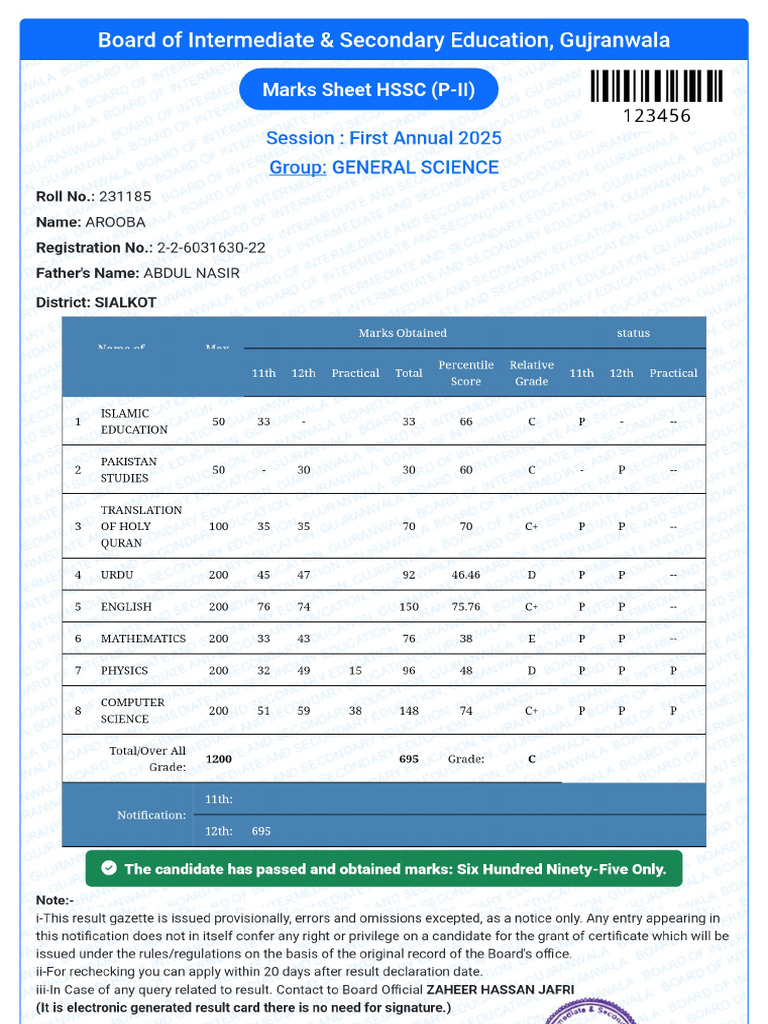 Result Card | PDF