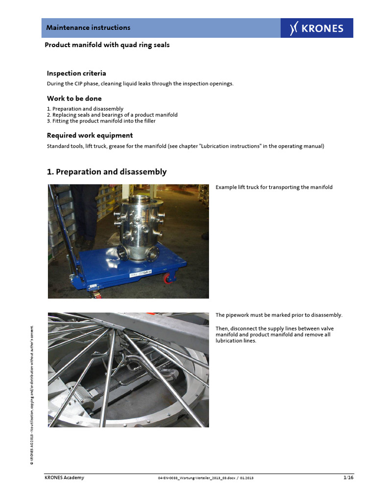 Product Manifold Maintenance Guide | PDF | Bearing (Mechanical) | Screw