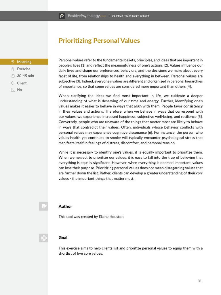 Prioritizing Personal Values - v1 | PDF | Value (Ethics) | Happiness